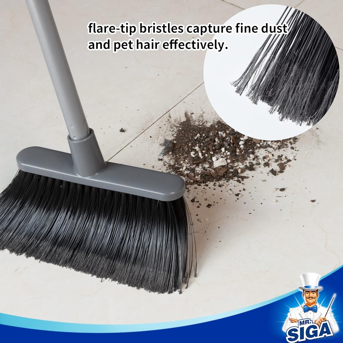 MR.SIGA_Broom_and_Dustpan_Set_with_Adjustable_Long_Handle,_Upright_Combo_for_Floor,_Cleaning_Lobby,_Gray