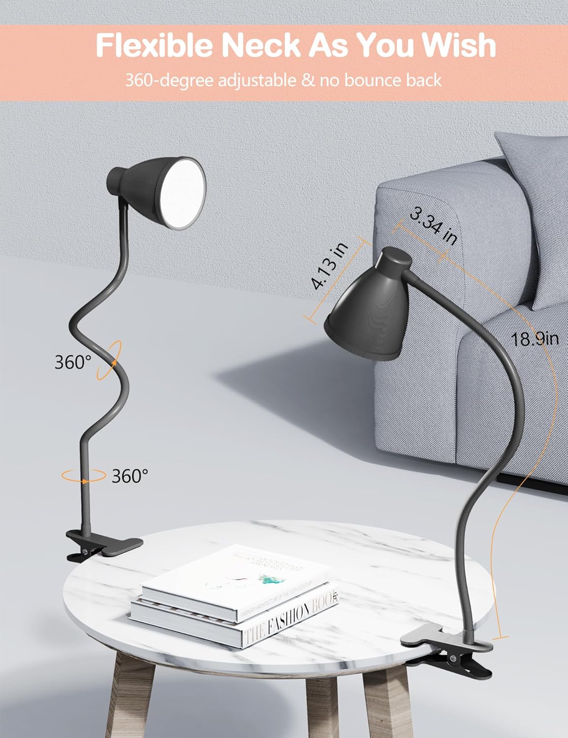 BOHON_Desk_Lamp_5_Color_Modes_10_Brightness_Dimmer_Reading_Light_10W_38_LED_Clamp_Lamp_with_Auto_Off_Timer_360°_Flexible_Neck_Clip_on_Light_for_Bed_Bedside,_AC_Adapter_Include