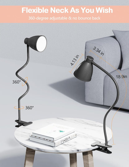 BOHON_Desk_Lamp_5_Color_Modes_10_Brightness_Dimmer_Reading_Light_10W_38_LED_Clamp_Lamp_with_Auto_Off_Timer_360°_Flexible_Neck_Clip_on_Light_for_Bed_Bedside,_AC_Adapter_Include