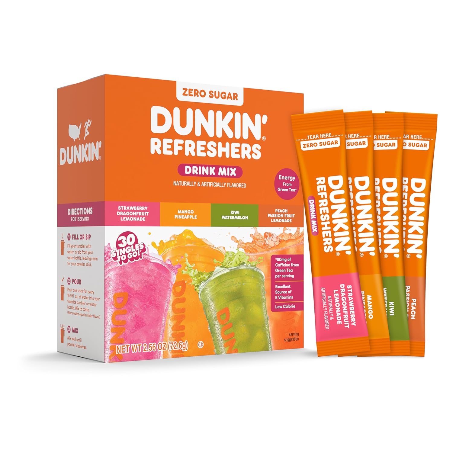 Dunkin’_Zero_Sugar_Refreshers_Singles_To_Go!_Powdered_drink_mix_packets,_30_Ct_Variety_Pack,_30_Single_serve_Packets_per_Box_(30_servings),_Energy_from_Green_Tea,_aspartame-free,_no_synthetic_colors,_naturally_and_artificially_flavored,_just_add_water