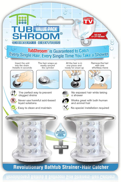 TubShroom_Bathtub_Drain_Protector_and_Hair_Catcher_-_2_Pack,_Chrome_-_Fits_1.5"_-_1.75"_Bathtub_and_Shower_Drains