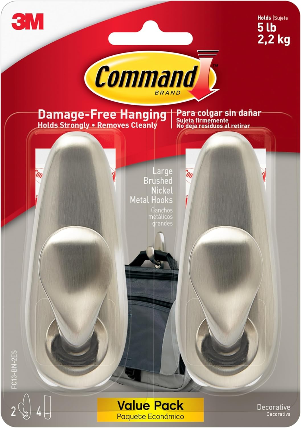 Command_5_lb_Large_Brushed_Nickel_Metal_Hooks,_2_Coat_Hooks_and_4_Strips,_Damage-Free_Hanging_with_Adhesive,_Great_for_Christmas_Decorations