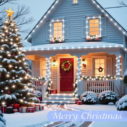 QITONG_White_Solar_Christmas_Lights,_2_Pack_Each_33ft_100LED_Rope_Light_Outdoor_Waterproof,_8_Modes_Fairy_Lights_in_Clear_Thin_Tube