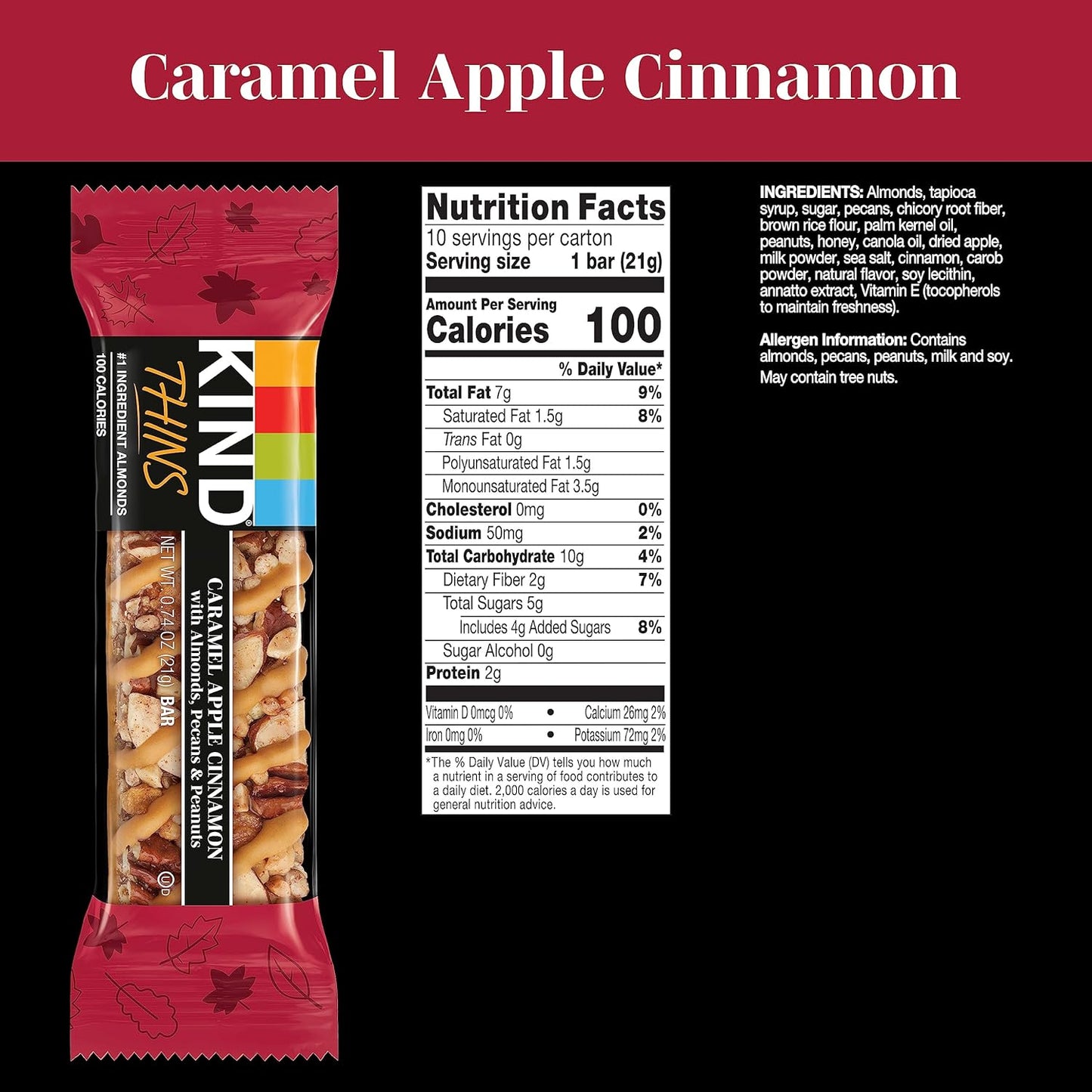 KIND_THINS_Caramel_Apple_Cinnamon_with_Almonds,_Pecans,_&_Peanuts,_Gluten_Free,_100_Calorie,_Healthy_Snacks,_10_Bars_(Pack_of_1)
