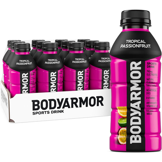BODYARMOR_Sports_Drink,_Tropical_Passionfruit,_Electrolyte_Drink_Hydration,_16_Fl_Oz_Bottles_(12_Pack),_Flavored_Coconut_Water_with_B_Vitamins_&_Antioxidants
