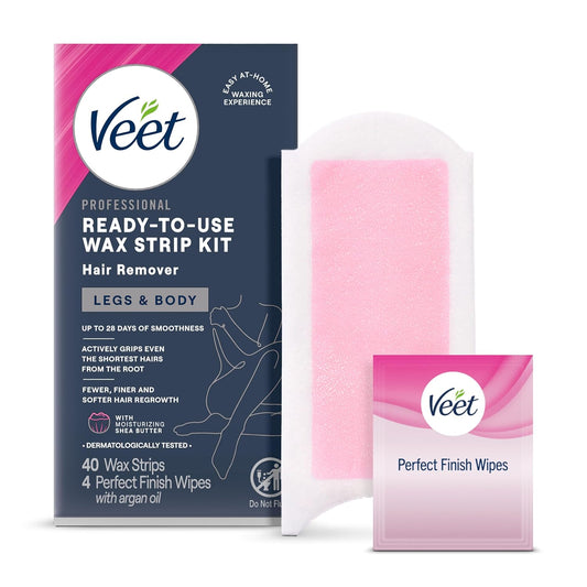 VEET_Ready-To-Use_Waxing_Kit_For_Women,_Wax_Strips_For_Body_Hair_Removal,_Wax_Kit_For_Legs_and_Body,_Personal_Care_Product,_Hair_Remover,_40ct_Waxing_Strips_(20_Double-Sided),_4ct_Body_Wipes