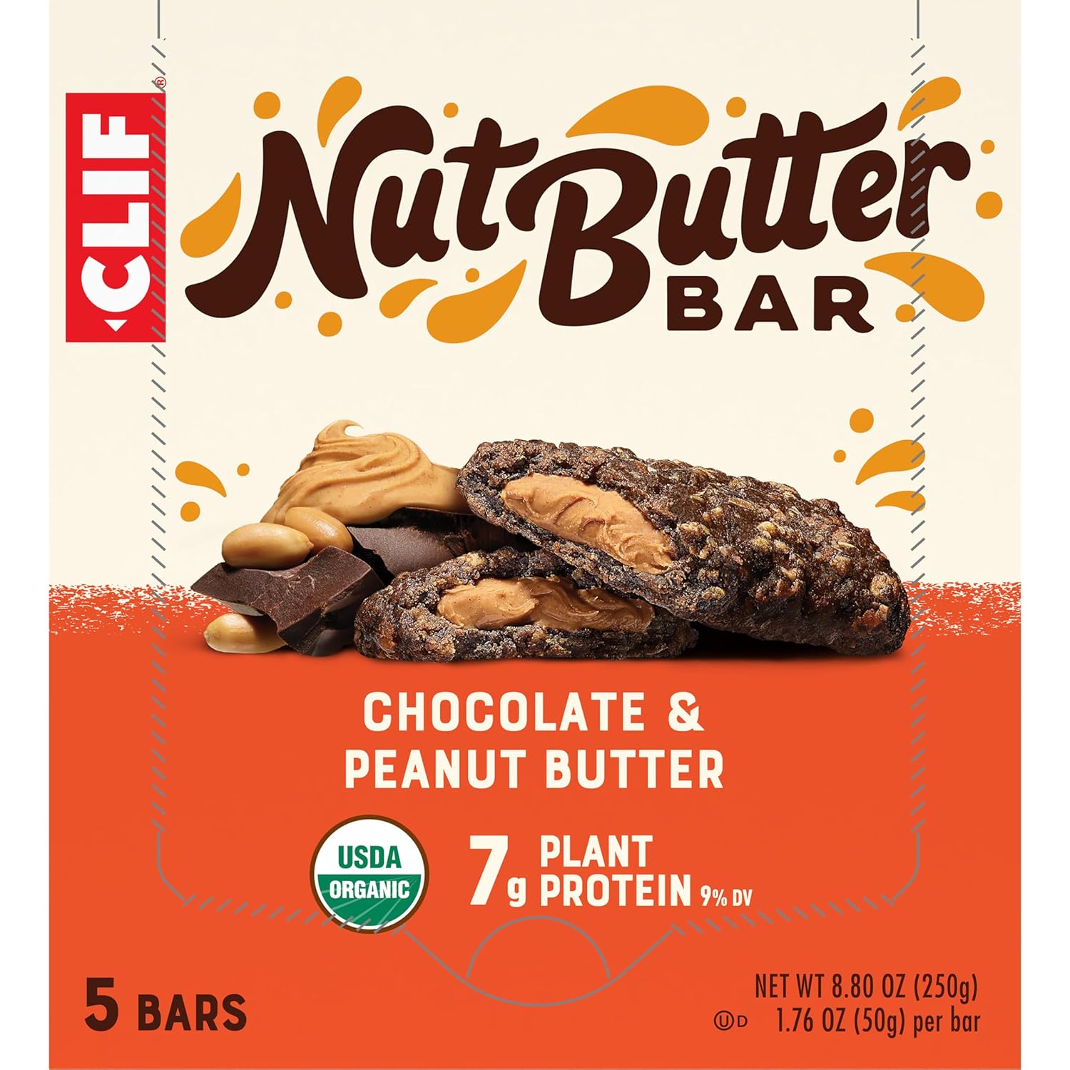 CLIF_Nut_Butter_Bar_-_Chocolate_Peanut_Butter_-_Filled_Energy_Bars_-_Non-GMO_-_USDA_Organic_-_Plant-Based_-_Low_Glycemic_-_1.76_oz._(5_Pack)