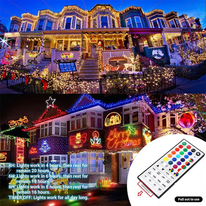 HOME_LIGHTING_66ft_Christmas_Decorative_Mini_Lights,_200_LED_RGB_Changing_8_Functional_Green_Wire_Fairy_Halloween_Lights_with_Remote_Timer,_Plug_in_Indoor_Outdoor_Xmas_Wedding_Party_Decor