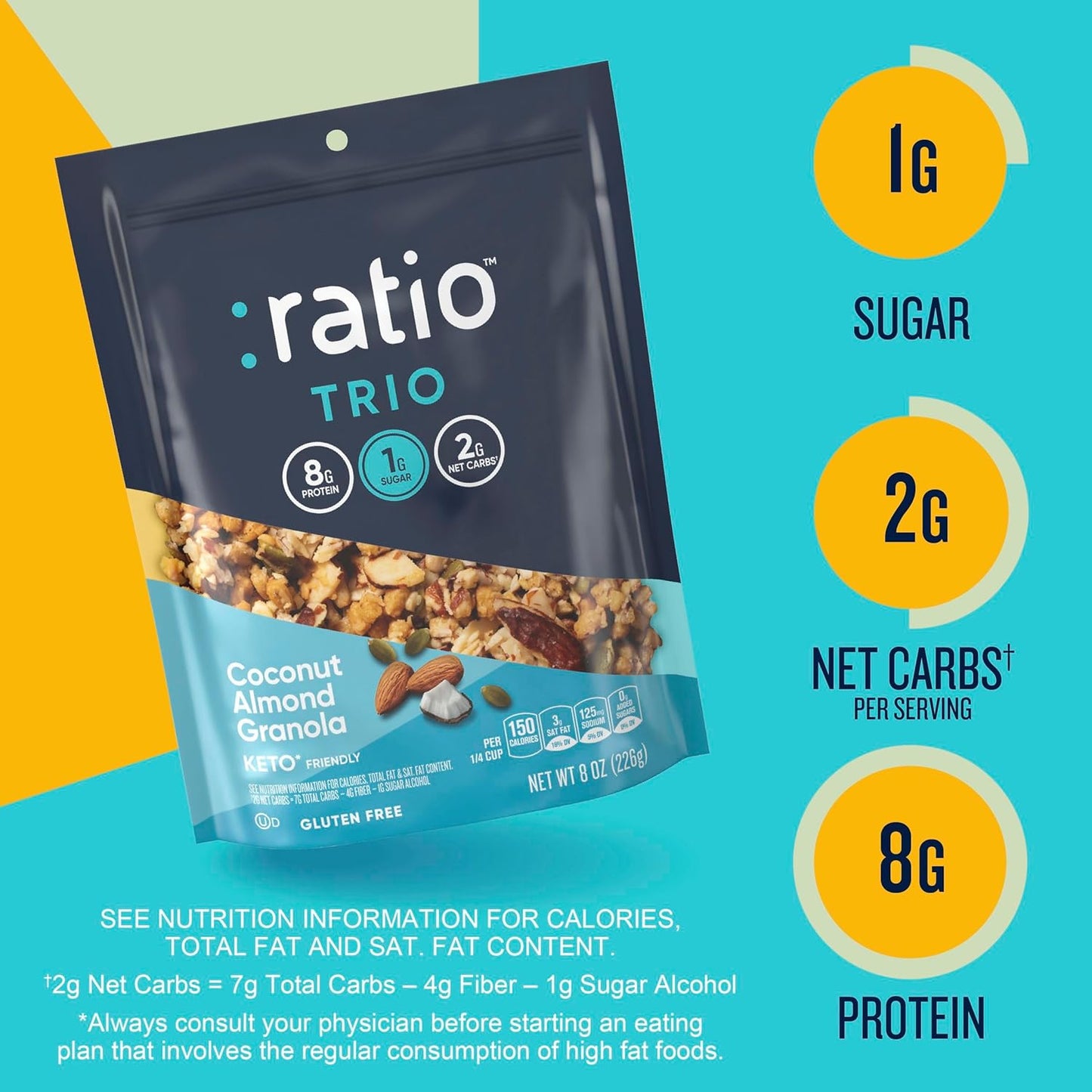 Ratio_Trio_Coconut_Almond_Granola_Cereal,_1g_Sugar,_Keto_Friendly,_8_oz_Resealable_Bag