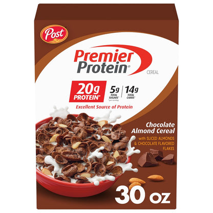 Post_Premier_Protein_Chocolate_Almond_Cereal,_Chocolatey_Protein_Cereal_Flakes_with_Sliced_Almonds,_Contains_20g_of_Protein_Per_Serving,_30_OZ_Box