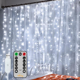 Ollny Curtain Lights 6.6x6.6ft, 200 LED String Lights with Remote 8 Modes Dimmable Timer, USB Power Fairy Light for Bedroom Backdrop Indoor Wall Window Christmas Decorations, Warm White
