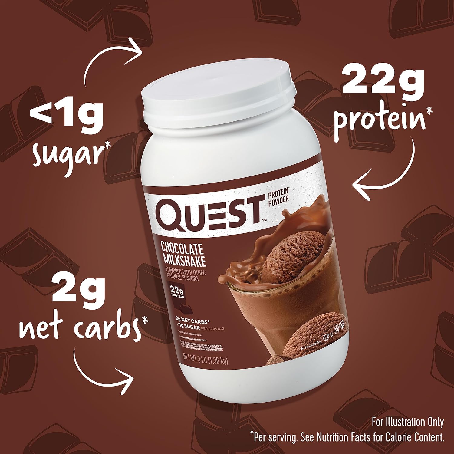Quest_Nutrition_Chocolate_Milkshake_Protein_Powder,_22g_Protein,_1g_Sugar,_Low_Carb,_Gluten_Free,_3_Pound,_43_Servings