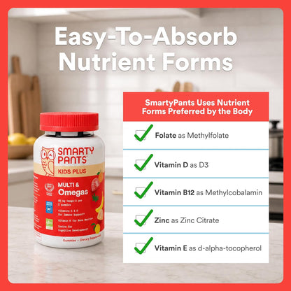 SmartyPants_Kids_Multivitamin_Gummies_with_Omega_3_DHA/EPA,_Vitamins_D3,_C,_B12,_B6,_A,_K,_and_Zinc,_Gluten_Free,_Clean_Label,_Three_Fruit_Flavors,_60_Gummies_(30_Day_Supply)