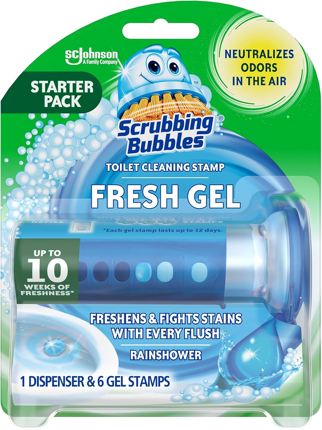 Scrubbing_Bubbles_Fresh_Gel_Toilet_Bowl_Cleaning_Stamps,_Helps_Keep_Toilet_Clean_and_Helps_Prevent_Limescale_&_Rings,_Rainshower_Scent,_1_Dispenser_with_6_Fresh_Gel_Stamps