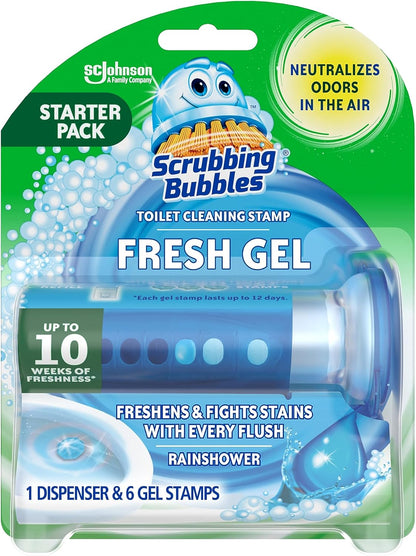 Scrubbing_Bubbles_Fresh_Gel_Toilet_Bowl_Cleaning_Stamps,_Helps_Keep_Toilet_Clean_and_Helps_Prevent_Limescale_&_Rings,_Rainshower_Scent,_1_Dispenser_with_6_Fresh_Gel_Stamps