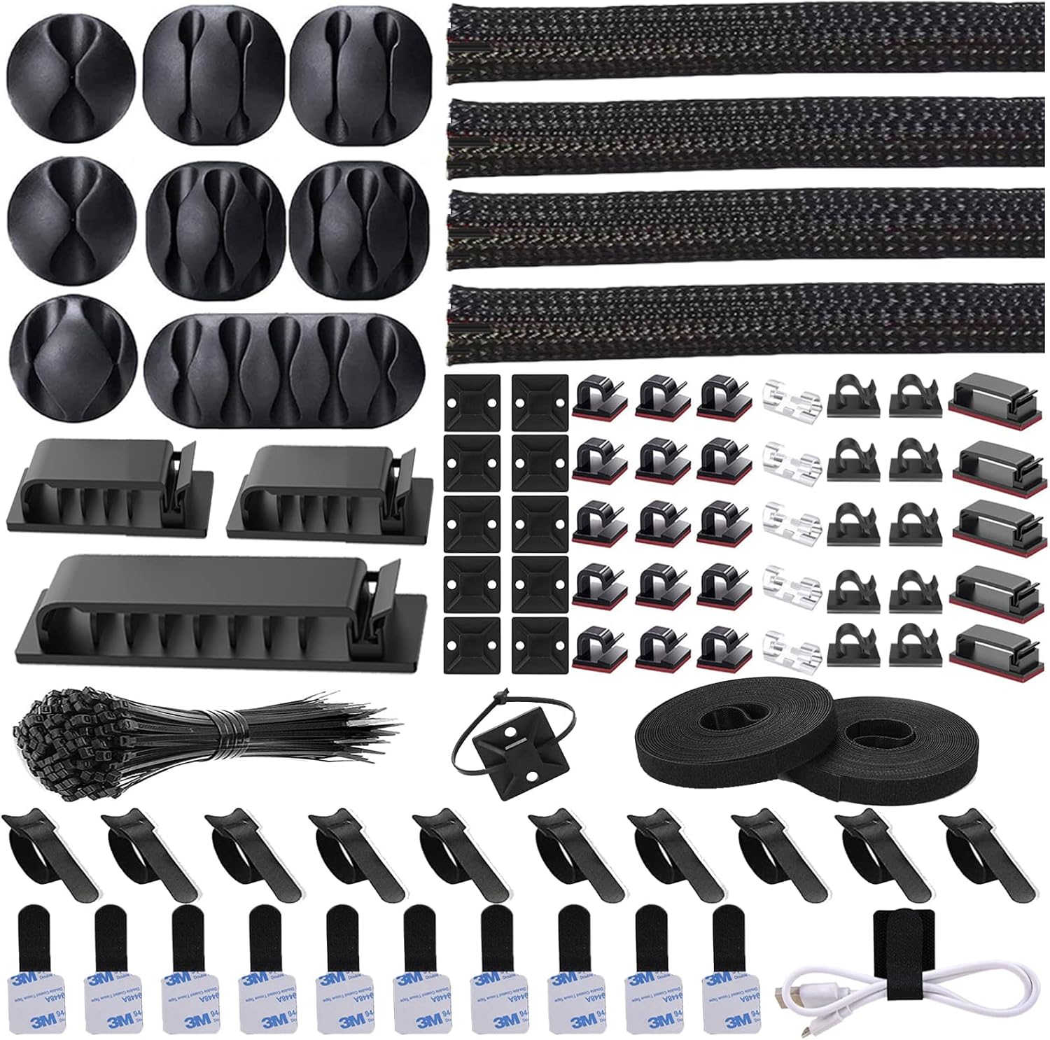 N_NOROCME_192_PCS_Cable_Management_Kit_4_Wire_Organizer_Sleeve,11_Cable_Holder,35Cord_Clips_10+2_Roll_Cable_Organizer_Straps_and_100_Fastening_Cable_Ties_for_Computer_TV_Under_Desk,_black,clear