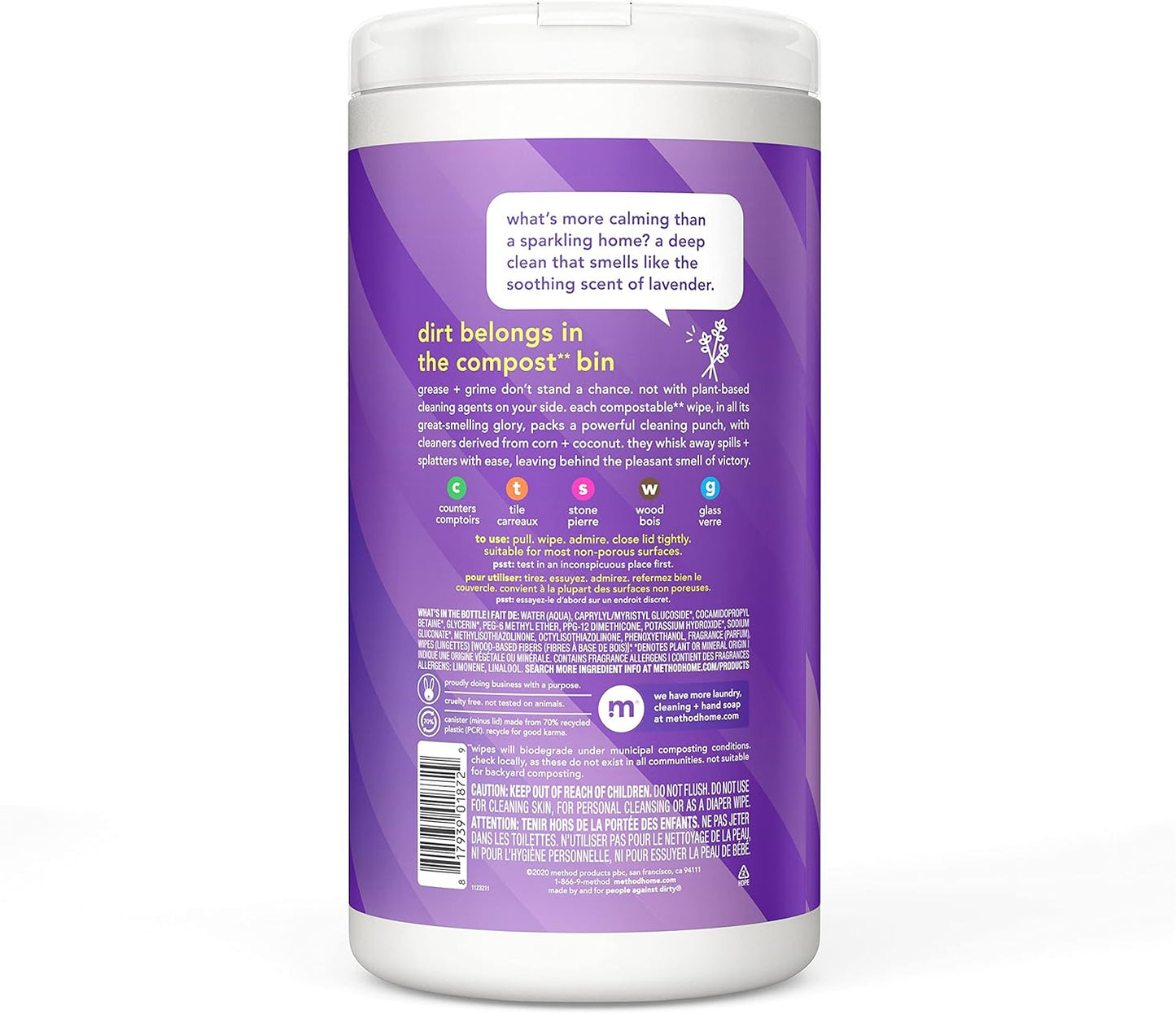 Method_All-Purpose_Cleaning_Wipes,_French_Lavender,_Multi-Surface,_Compostable,_70_Count,_(Pack_of_3)
