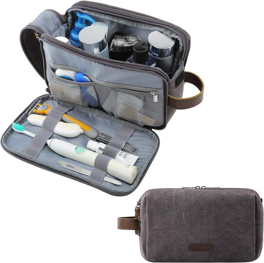 BAGSMART_Toiletry_Bag_for_Men,_Canvas_Travel_Toiletry_Organizer_Dopp_Kit_Water-resistant_Shaving_Bag_for_Toiletries_Accessories,Grey-Medium