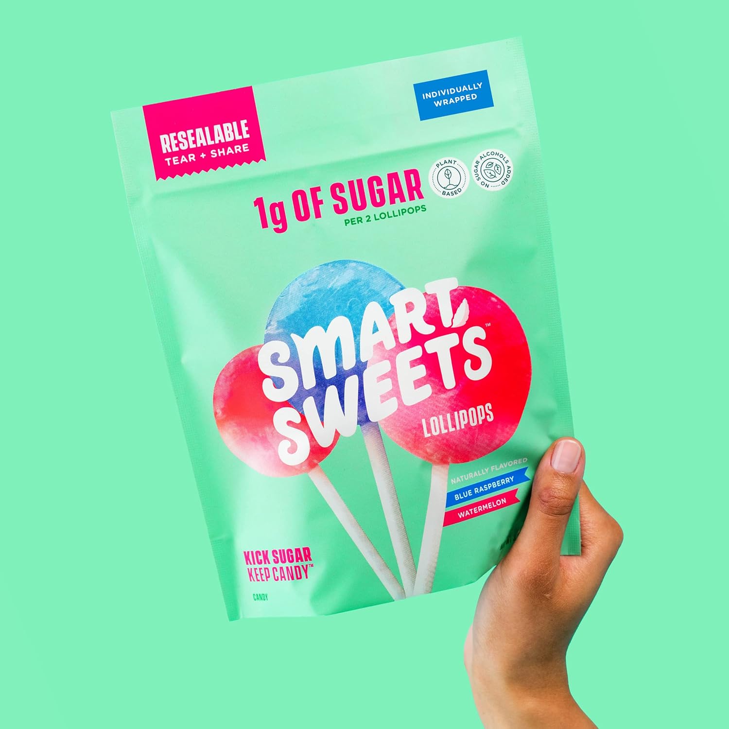 SmartSweets_Lollipops,_3oz,_Blue_Raspberry_&_Watermelon_Flavors,_Hard_Candy_with_Low_Sugar_(1g),_Low_Calorie_(40),_No_Artificial_Sweeteners,_Plant-Based,_Gluten-Free