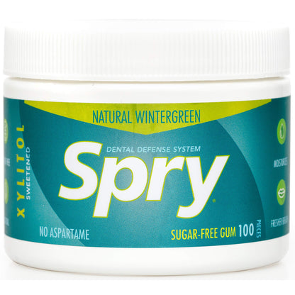 Spry Fresh Natural Xylitol Chewing Gum Dental Defense System - Aspartame-Free, Sugar-Free, Non-GMO, Gluten-Free (Wintergreen, 100 Count - Pack of 1)