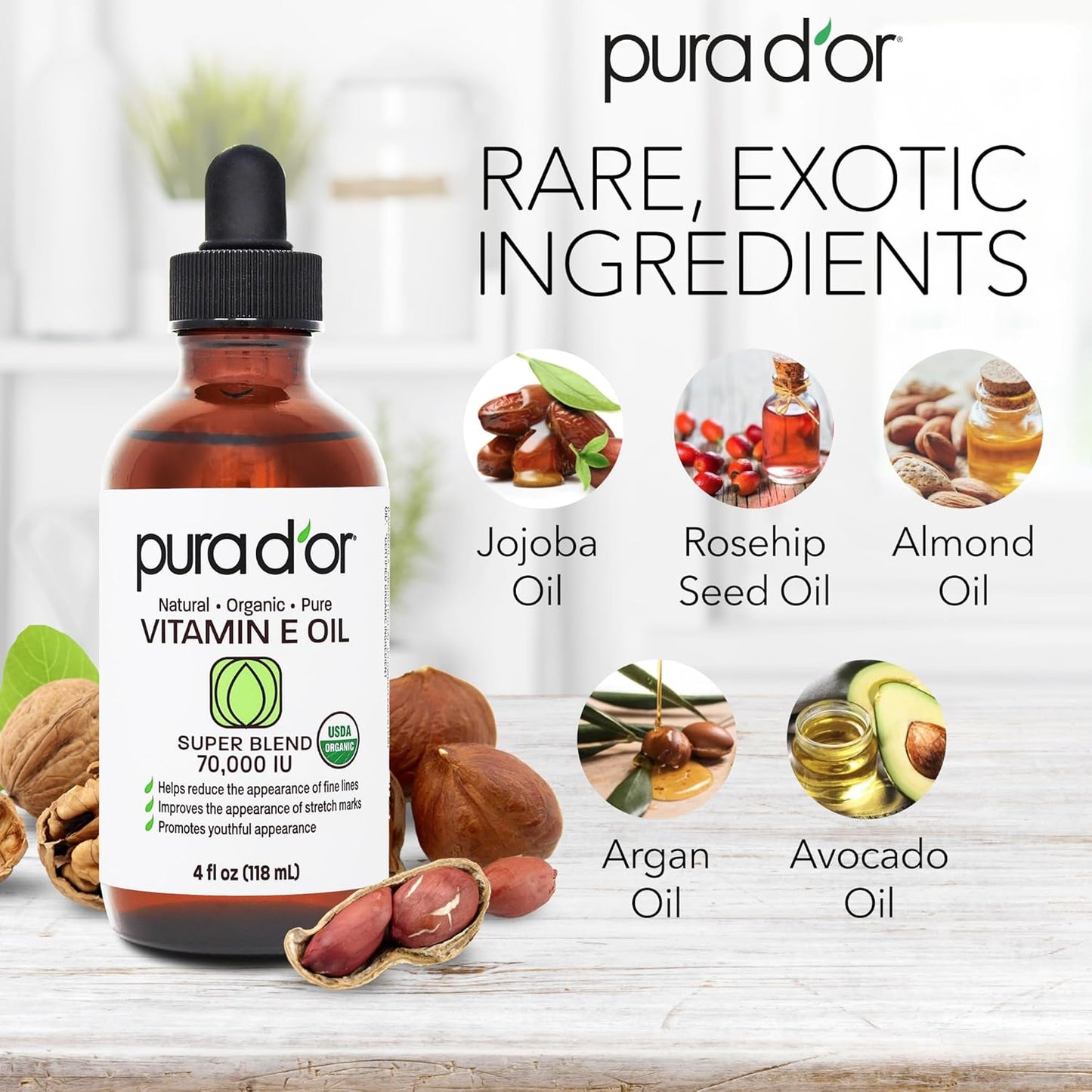 PURA_D'OR_4_Oz_Organic_Vitamin_E_Oil_70,000_IU,_USDA_Certified_Face,_Body,_Hair_&_Bath_Oil_with_Argan,_Jojoba,_Rosehip,_Apricot,_Almond_&_Avocado,_Lightweight_Moisturizing_Blend_for_Soft,_Smooth_Skin