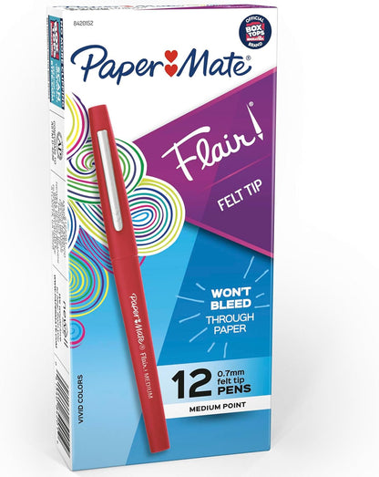 Paper_Mate_Flair_Felt_Tip_Pens_Medium_Point_(0.7mm)_Red_12_Count