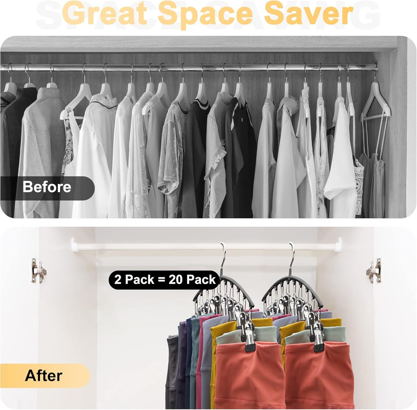 Legging_Organizer_for_Closet,2_Pack_Metal_Yoga_Pants_Hangers_w/10_Clips_Hold_20_Leggings,Space_Saving_Hanging_Closet_Organizer_Clothes_Hanger_College_Dorm_Essentials_Apartment_Essential,Black