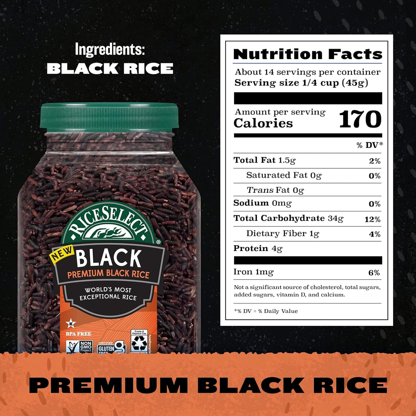 RiceSelect_Premium_Black_Rice,_Whole-Grain,_Gluten-Free,_Non-GMO,_and_Vegan_Rice,_BPA-Free_22-Ounce_Jar_(Pack_of_1)