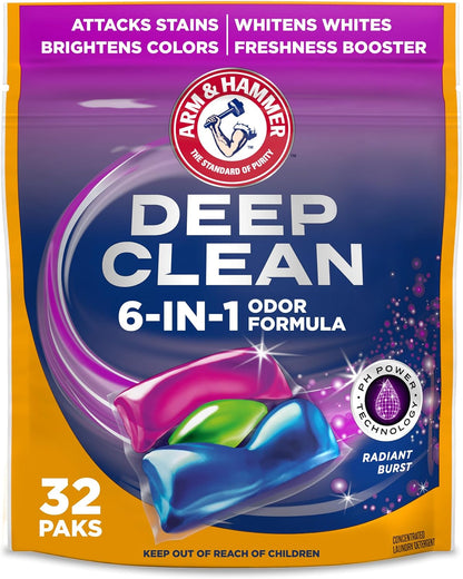 ARM_&_HAMMER_Deep_Clean_Odor_Formula_Laundry_Detergent_Power_Paks,_Radiant_Burst_Scent,_32_Count,_32_Loads