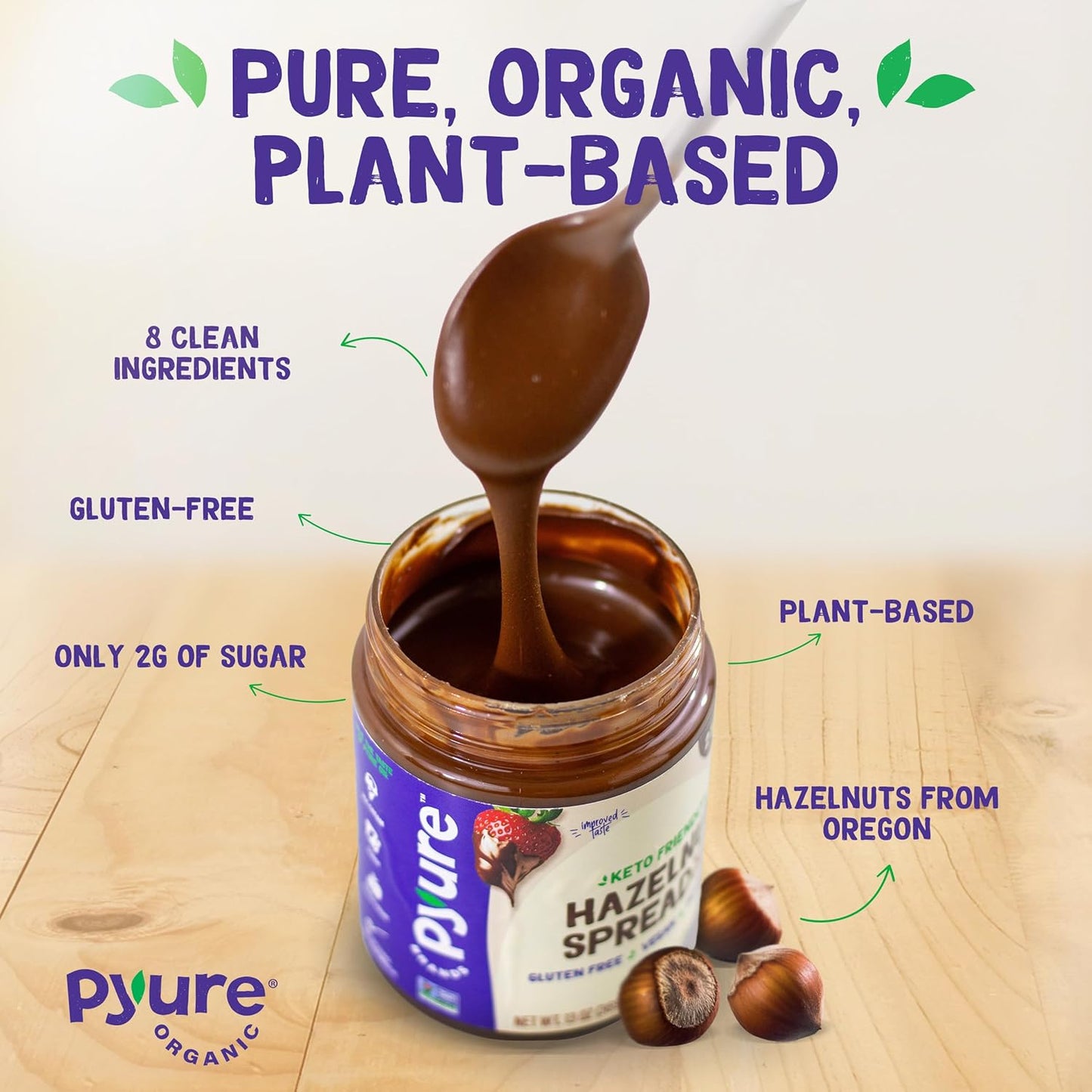 Pyure_Keto_Hazelnut_Chocolate_Spread_|_Sugar-Free,_Low_Carb,_Vegan_Nutella_Alternative_|_2g_Net_Carbs,_Gluten-Free,_Peanut-Free,_Plant-Based,_Non-GMO,_Keto_Snack,_Vegan_Sweets_|_13_oz_Jar