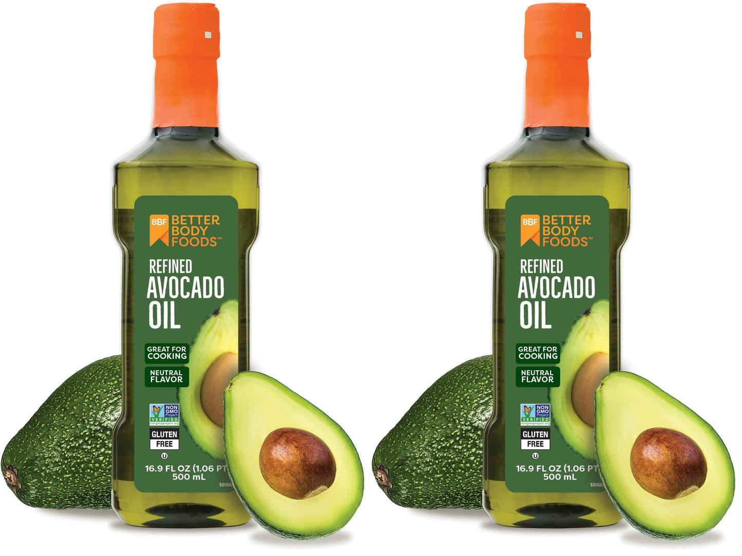 BetterBody Foods Refined AvocadoOil, Non-GMO Cooking Oil, Kosher, Keto and Paleo Diet Friendly, Frying, Baking, AvocadoOil, 500 mL, 16.9 Fl Oz (Pack of 2)