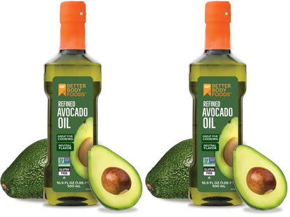 BetterBody Foods Refined AvocadoOil, Non-GMO Cooking Oil, Kosher, Keto and Paleo Diet Friendly, Frying, Baking, AvocadoOil, 500 mL, 16.9 Fl Oz (Pack of 2)