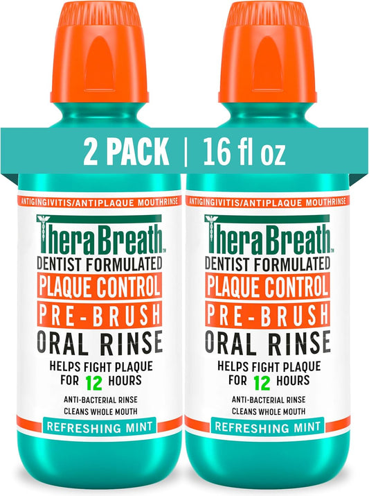 TheraBreath_Plaque_Control_Pre-Brush_Oral_Rinse,_Refreshing_Mint_Flavor,_Antigingivitis_and_Antiplaque_Rinse,_Dentist_Formulated,_Alcohol_Free,_16_Fl_Oz_(Pack_of_2)