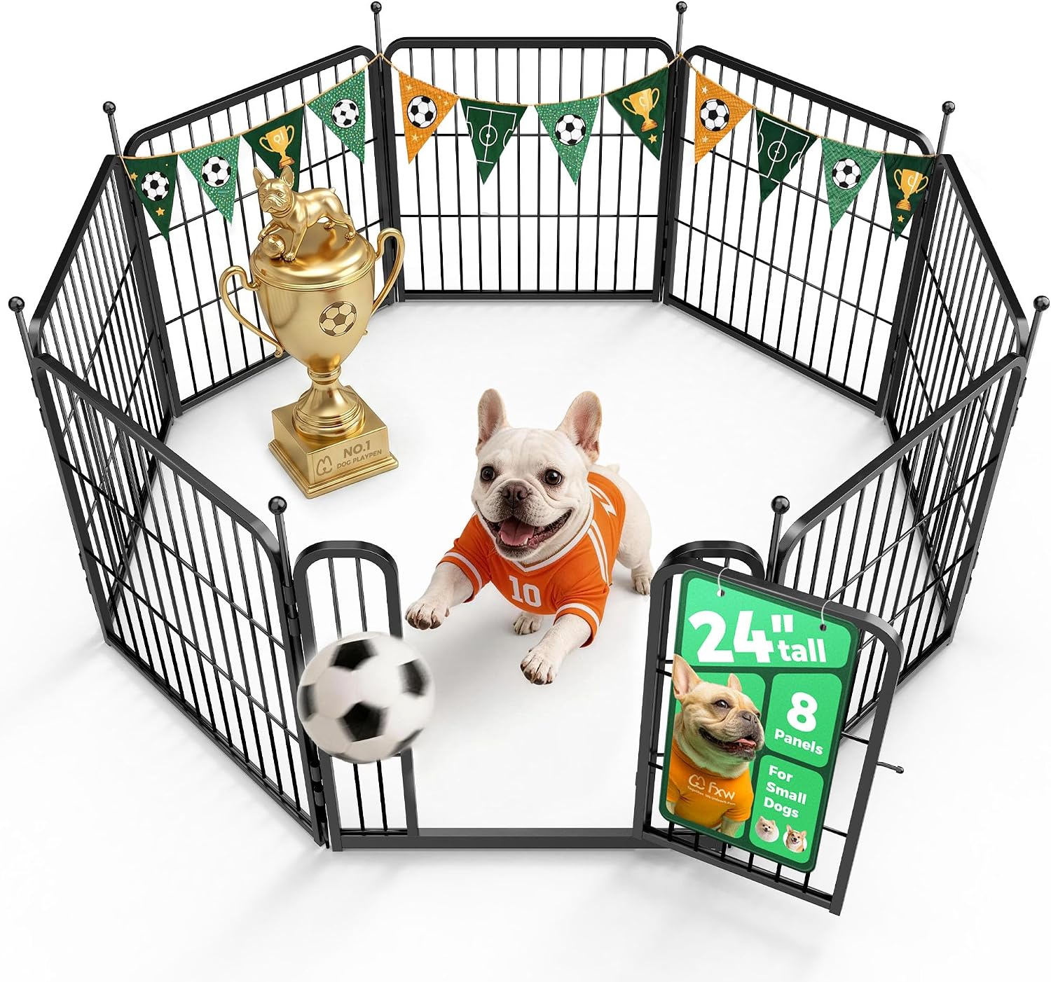 FXW_Rollick_Unleashed_Dog_Playpen_for_Indoor,_Yard,_RV_Camping,_24_inch_8_Panels_for_Small_and_Puppy_Dogs,_Black│Patented