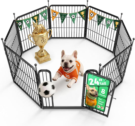 FXW_Rollick_Unleashed_Dog_Playpen_for_Indoor,_Yard,_RV_Camping,_24_inch_8_Panels_for_Small_and_Puppy_Dogs,_Black│Patented