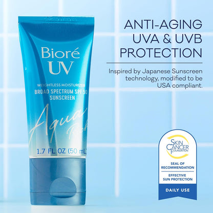 Biore_UV_Aqua_Rich_Daily_Hydrating_Facial_Moisturizer_with_SPF_50_|_Oil_Free_Sunscreen_&_Primer_for_Makeup_with_Hyaluronic_Acid,_No_White_Cast,_Non-Comedogenic,_For_Sensitive_Skin,_PA++++,_1.7_Oz