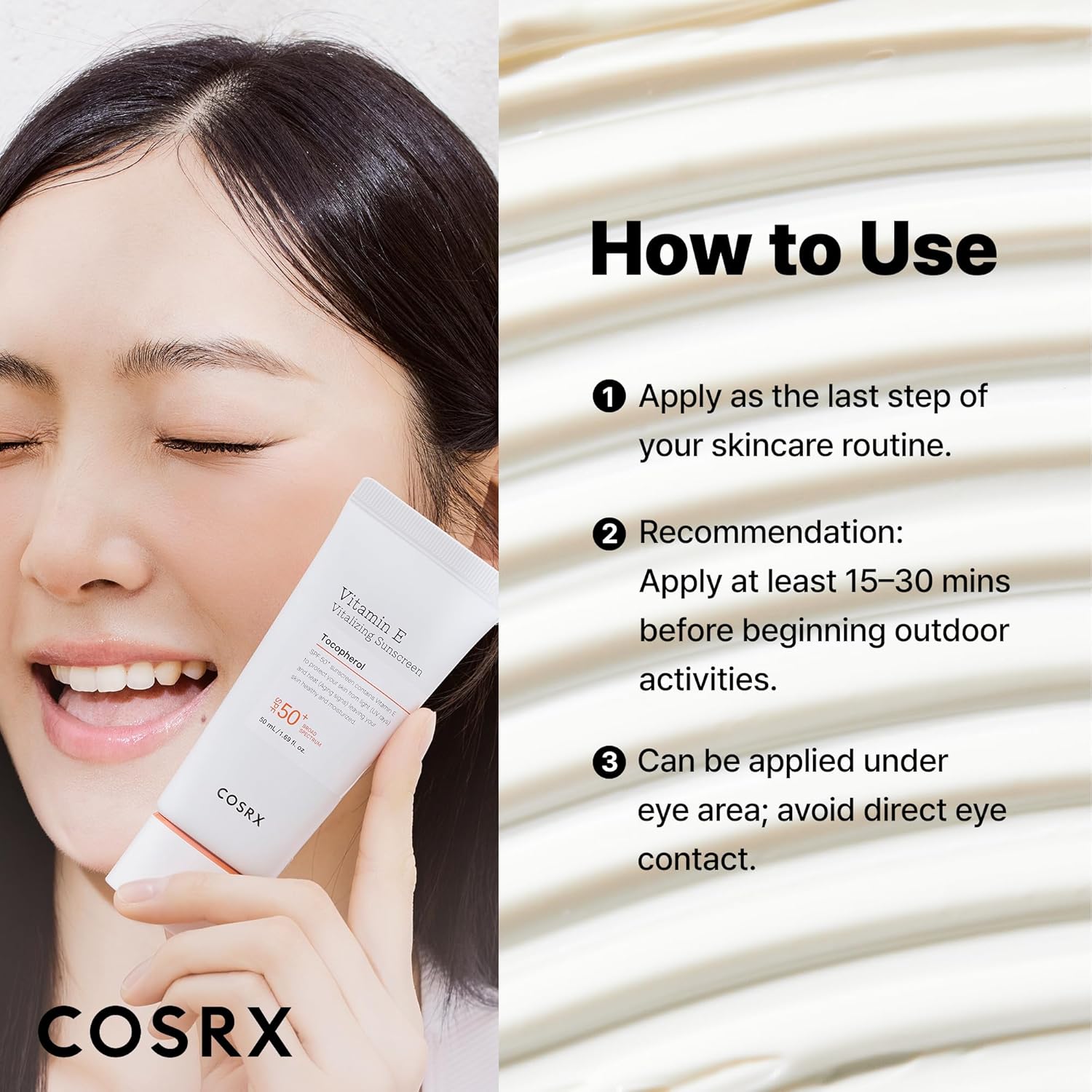 COSRX_Vitamin_E_Vitalizing_Sunscreen,SPF_50_Face_Sunscreen,_Lightweight,_Non-Sticky,_No_White_Cast,_Hydrating,_Beach_Essentials,_Travel_Essentials,_Korean_Skincare,_Mothers_Day_Gift_for_Mom1.69_fl_oz