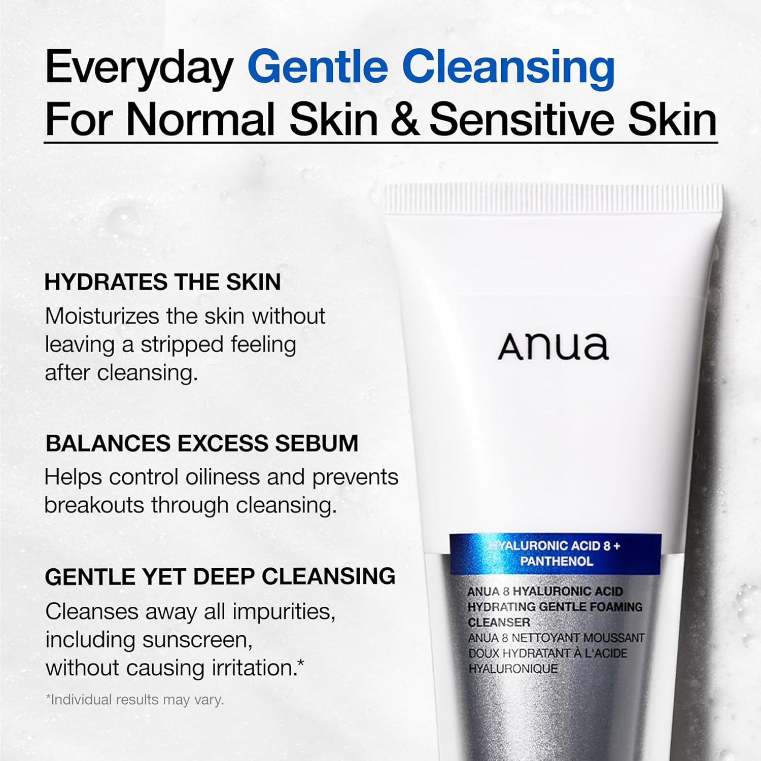 ANUA_Hydrating_Gentle_Foaming_Cleanser,_Daily_Face_Wash_for_Double_Cleansing,_Hyaluronic_Acid,_Zinc,_Panthenol,_for_Dry_&_Sensitive_Skin,_Sebum_Balance_Facial_Cleanser,_Korean_Skincare,_5.07_fl._oz
