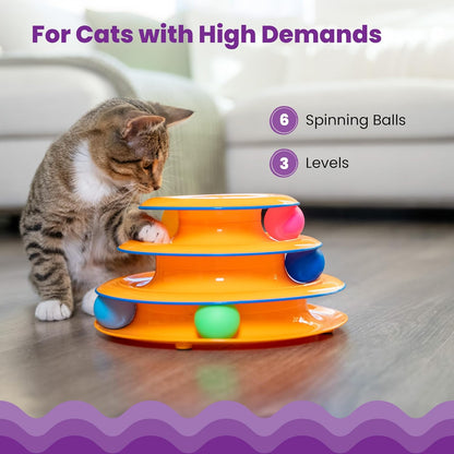 Catstages_Tower_of_Tracks_Cat_Toy_–_3-Level_Track_Tower_with_6_Balls,_Interactive_Cat_Toy_for_Indoor_Enrichment