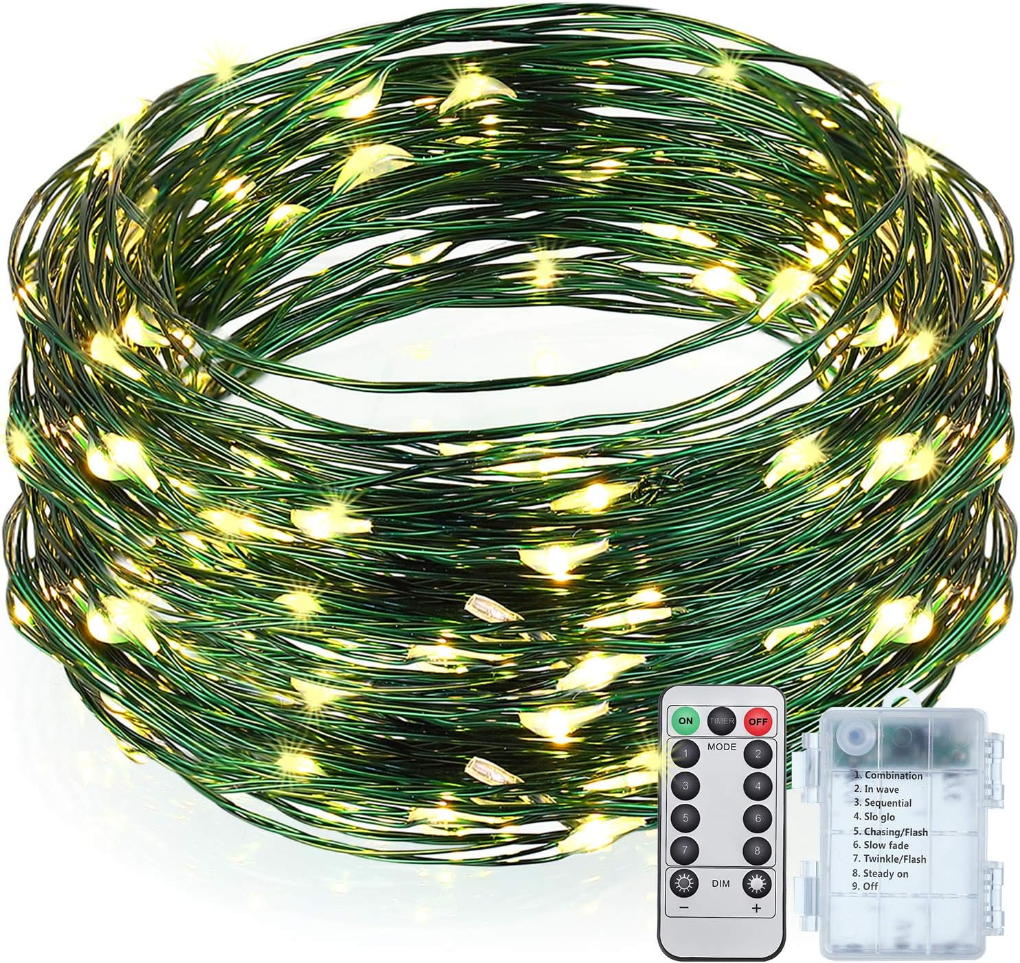 Mudder_Christmas_Battery_Operated_String_Lights_Outdoor_Green_Fairy_String_Waterproof_Starry_Fairy_Lights_with_8_Modes_Remote_Control_Timer_for_Garden_Room_Christmas_Tree(33ft,Green_and_Warm_White)