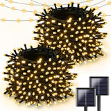 2 Pack Solar Christmas Lights Outdoor, 400 LED 144FT Extra-Long Solar String Lights Waterproof with Green Wire 8 Lighting Modes, Twinkle Light for Xmas Tree Fence Porch Garden Party Decor, Cool White