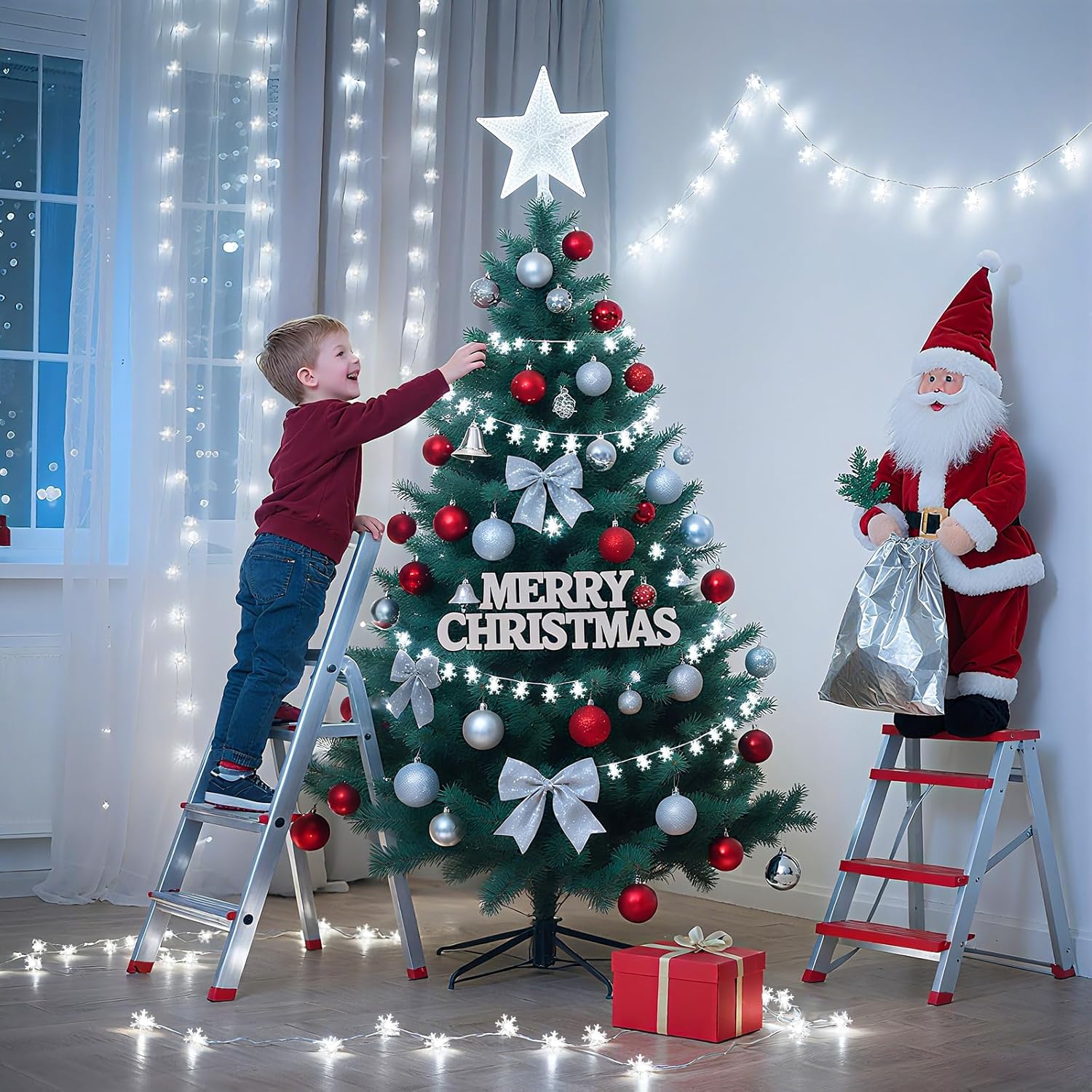 Lakumu_Christmas_Lights_Snowflake,_20FT_40_LED_String_Lights_Battery_Operated,_8_Modes_Timer_Rechargeable_Fairy_Lights_Indoor_for_Bedroom_Room_Party_Home_Xmas_Tree_Decor,_Cool_White
