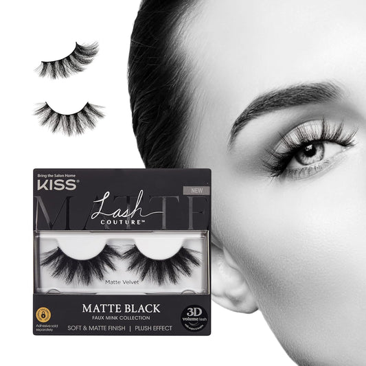 KISS_Matte_Black,_False_Eyelashes,_'Matte_Velvet',_16mm,_Includes_1_Pair_Of_Lash,_Easy_to_Apply,_Reusable_Lash_Clusters