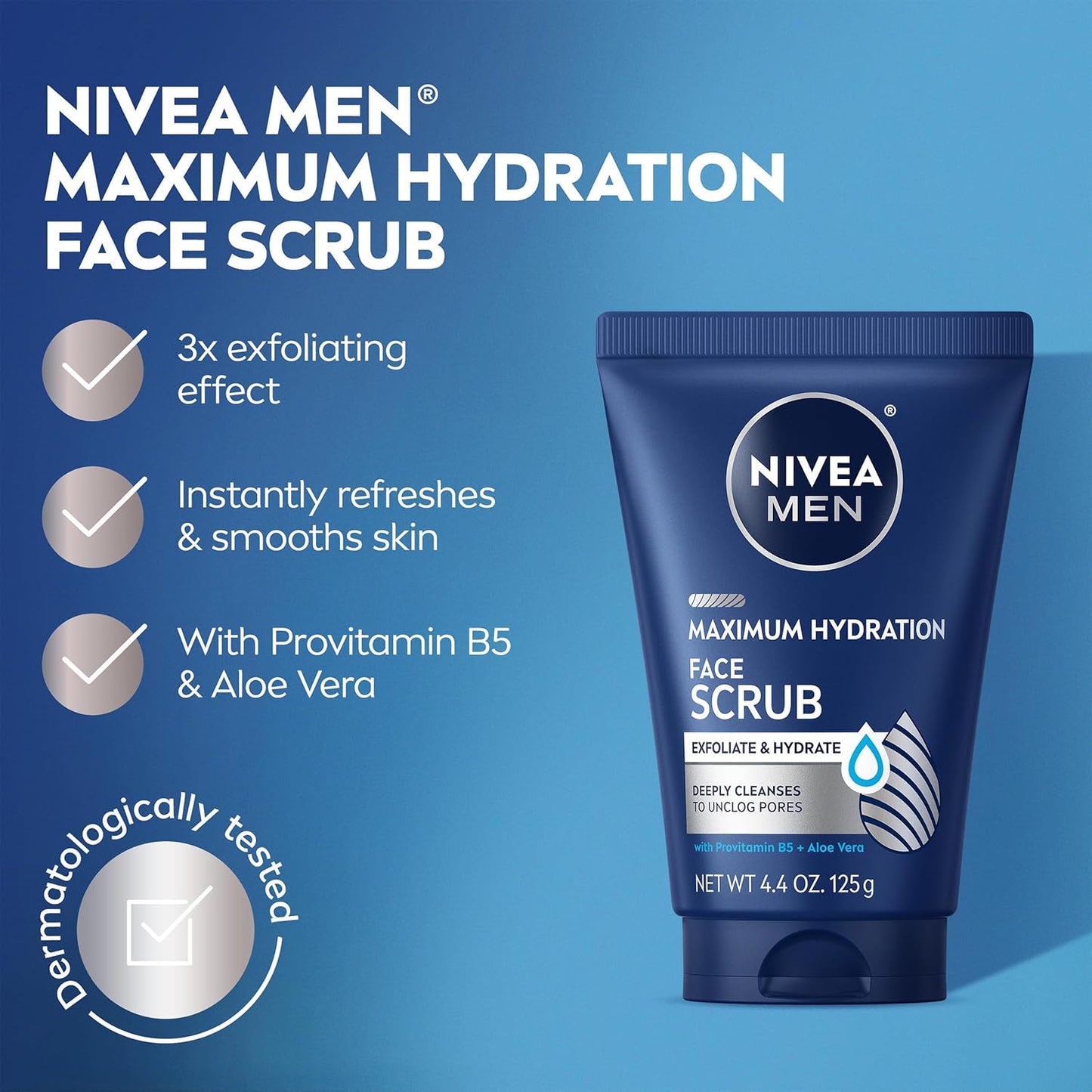 NIVEA_MEN_Maximum_Hydration_Face_Scrub_with_Provitamin_B5_and_Aloe_Vera,_Exfoliating_Face_Wash_Deeply_Cleanses_to_Unclog_Pores,_4.4_Oz_Tube,_Pack_of_3