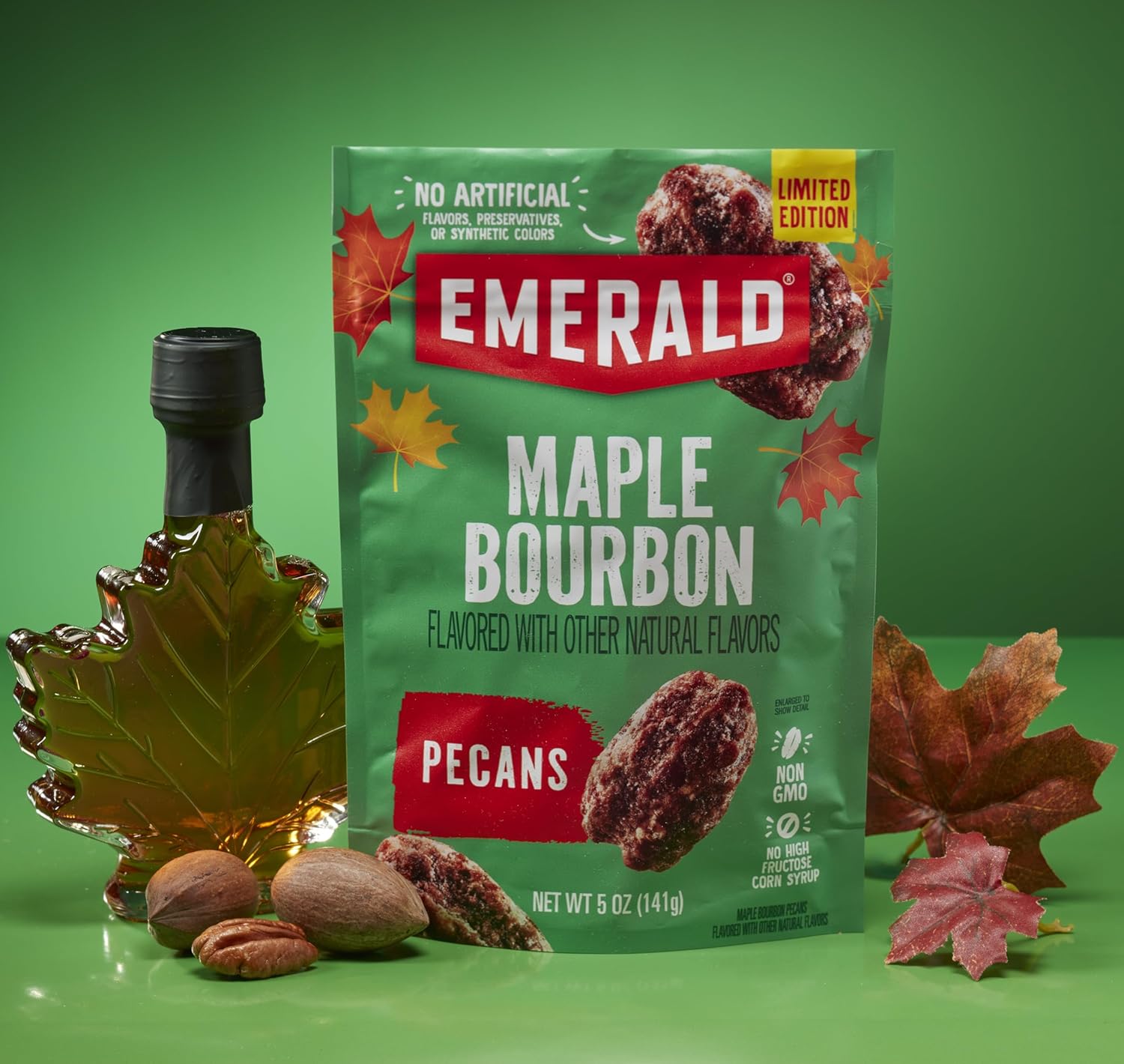Emerald_Maple_Bourbon_Pecans_(1-Pack)_|_5oz_Resealable_Bag_|_Kosher_Dairy_Certified,_Non-GMO,_Contains_No_Artificial_Preservatives,_Flavors_or_Synthetic_Colors