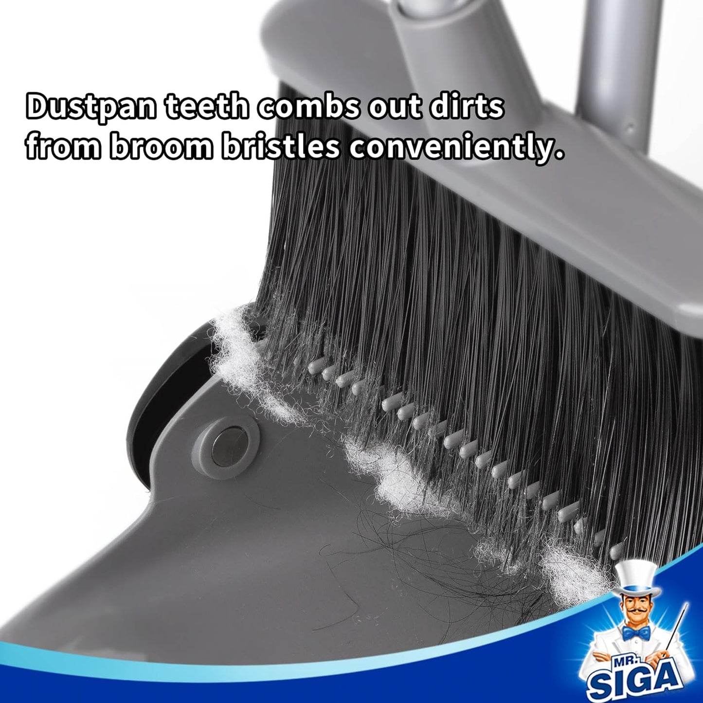 MR.SIGA_Broom_and_Dustpan_Set_with_Adjustable_Long_Handle,_Upright_Combo_for_Floor,_Cleaning_Lobby,_Gray