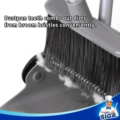 MR.SIGA_Broom_and_Dustpan_Set_with_Adjustable_Long_Handle,_Upright_Combo_for_Floor,_Cleaning_Lobby,_Gray