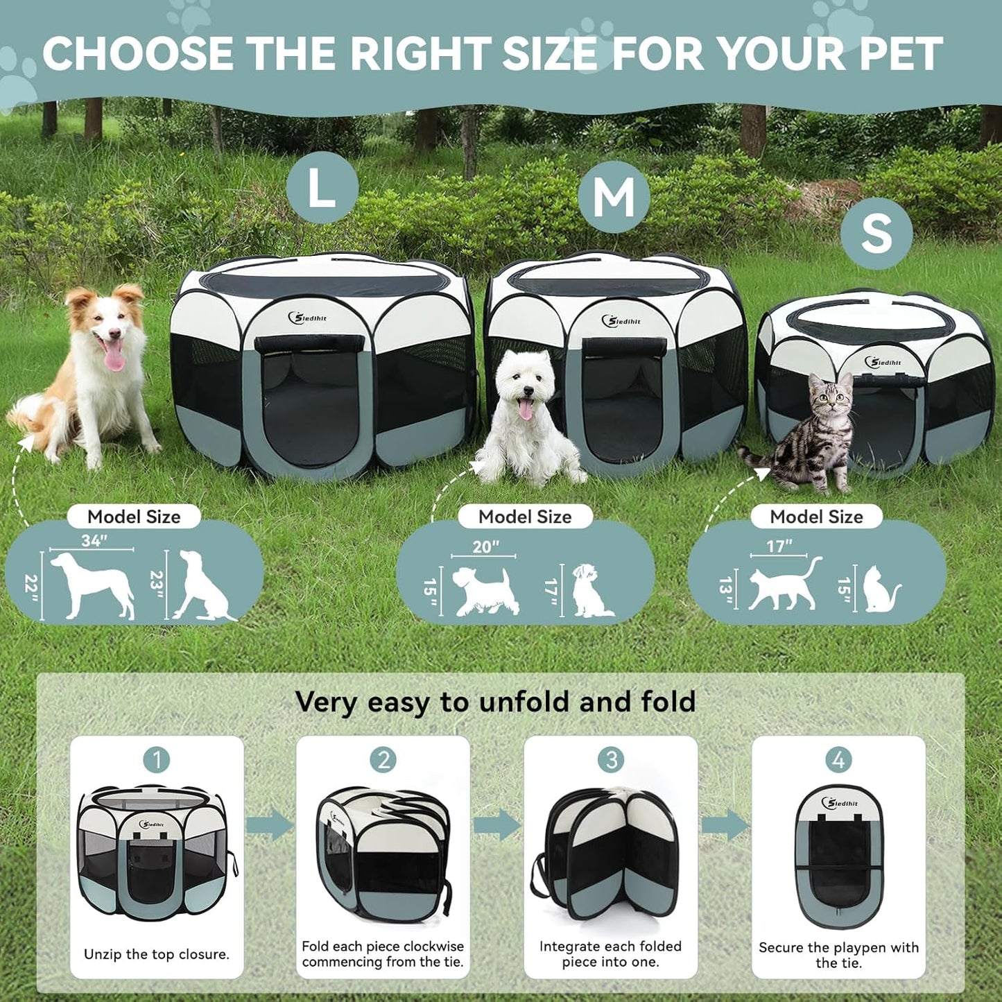 Siedihit_Dog_Cat_Playpen,_Puppy_Pet_Playpen_Indoor_for_Small_Dog_Crate_Tent_Cage_Outdoor,_Portable_Pop_Up_Dogs_Enclosure_Kennel_with_Carrying_Case_for_Dogs/Cats/Rabbits(Grey,_Small