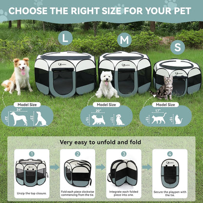 Siedihit_Dog_Cat_Playpen,_Puppy_Pet_Playpen_Indoor_for_Small_Dog_Crate_Tent_Cage_Outdoor,_Portable_Pop_Up_Dogs_Enclosure_Kennel_with_Carrying_Case_for_Dogs/Cats/Rabbits(Grey,_Small