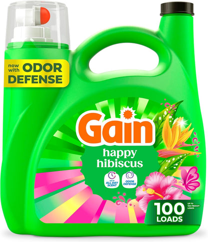 Gain_Liquid_Laundry_Detergent,_With_Odor_Defense,_Happy_Hibiscus_Scent,_Laundry_Soap_For_HE_Washing_Machines,_132_fl_oz,_100_Loads_(Packaging_May_Vary)